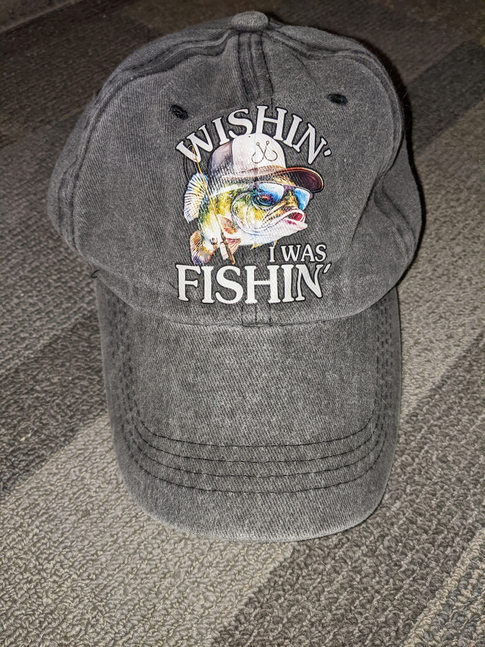 Wishin' I Was Fishin' Gray Baseball Hat - Fishing Graphic Cap